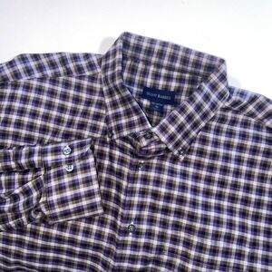 Scott Barber Mens XL Cotton Plaid Button Down Shirt Purple Brown Long Sleeve‎